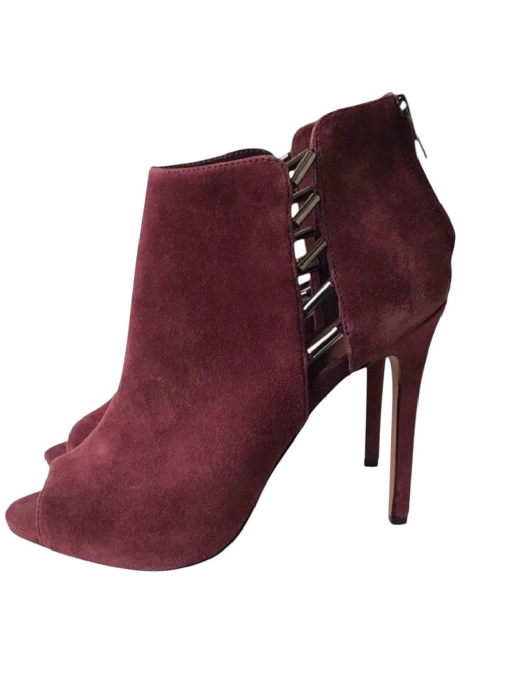 Steve Madden Women’s Lola Peep Toe Suede Burgundy Fashion Nova High Heel Shoes